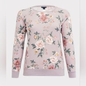 TORRID Super Soft Plush Crew Neck Ragalan Sweatshirt Size 2 Lilac Floral
